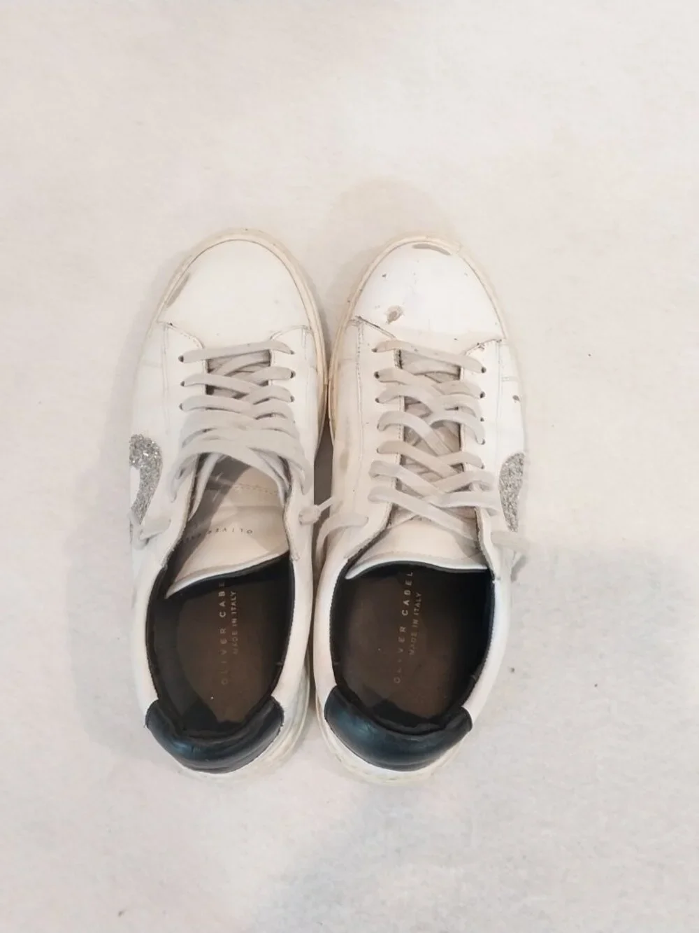 Oliver Cabell Sneakers Womens 7.5 38 White Leather Designer Casual Shoes Glitter